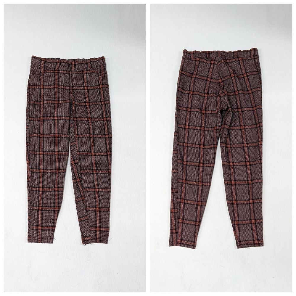 Soho Apparel LTD Size Large Plaid Red Orange pull on stretch pants vintage‎